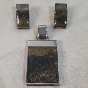 Silver and Black/brown Stone Jewelry Set